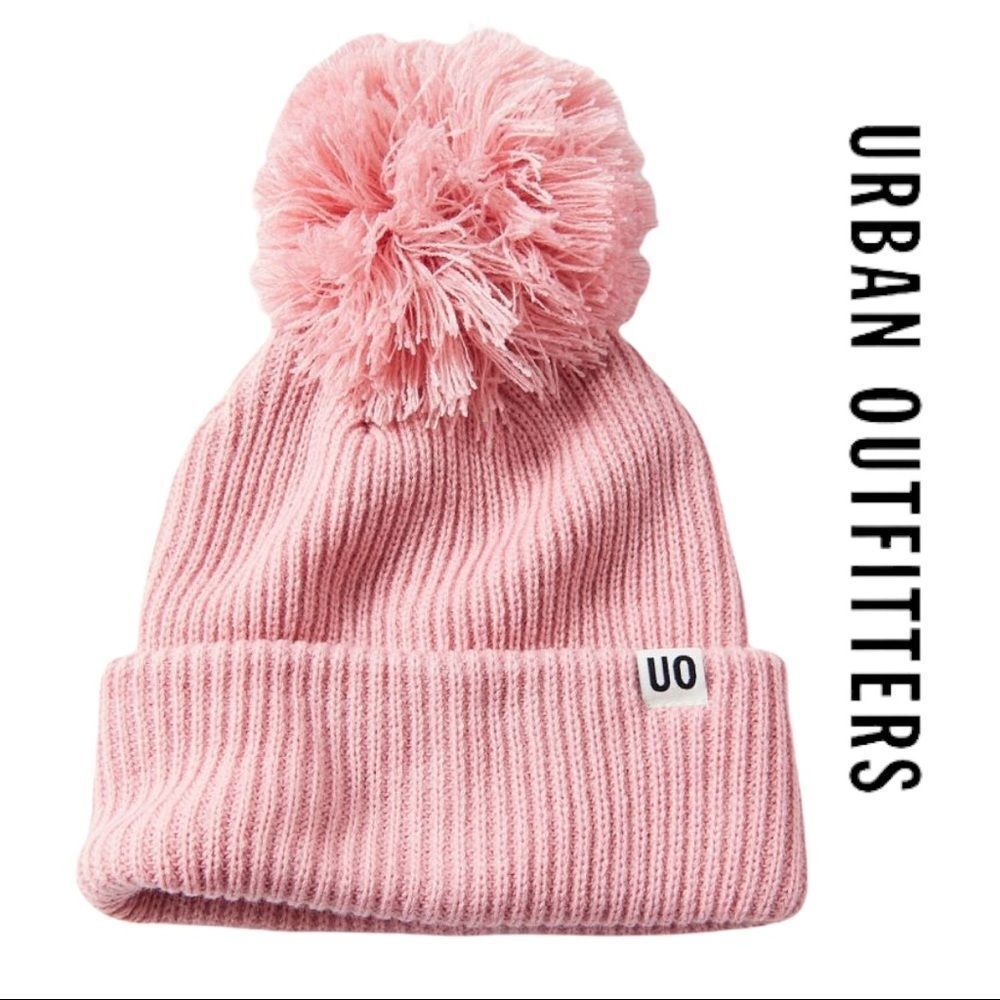NEW Urban Outfitters UO Ribbed Pink Pom Pom Beanie Hat